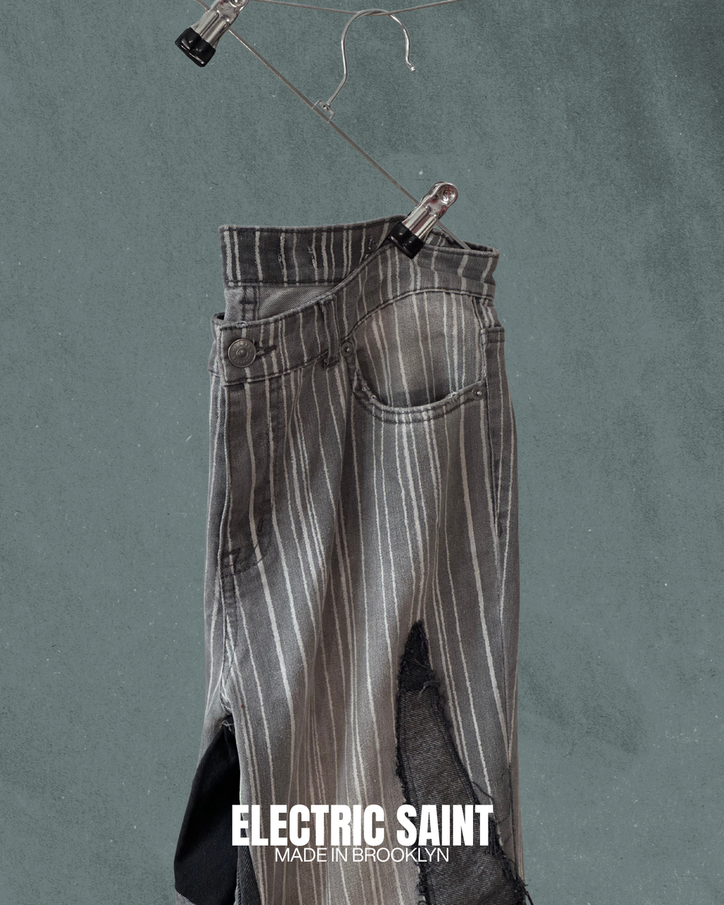 BLACK GRAY DENIM PATCHWORK PANTS