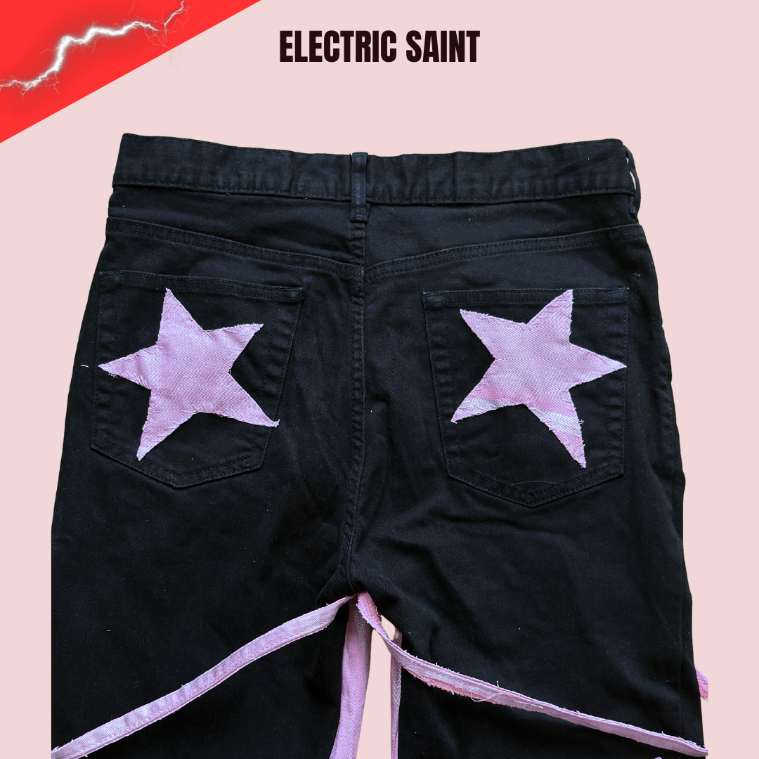 Pink Bell Bottom Jeans – Y2K Iridescent Upcycled Flare Pants