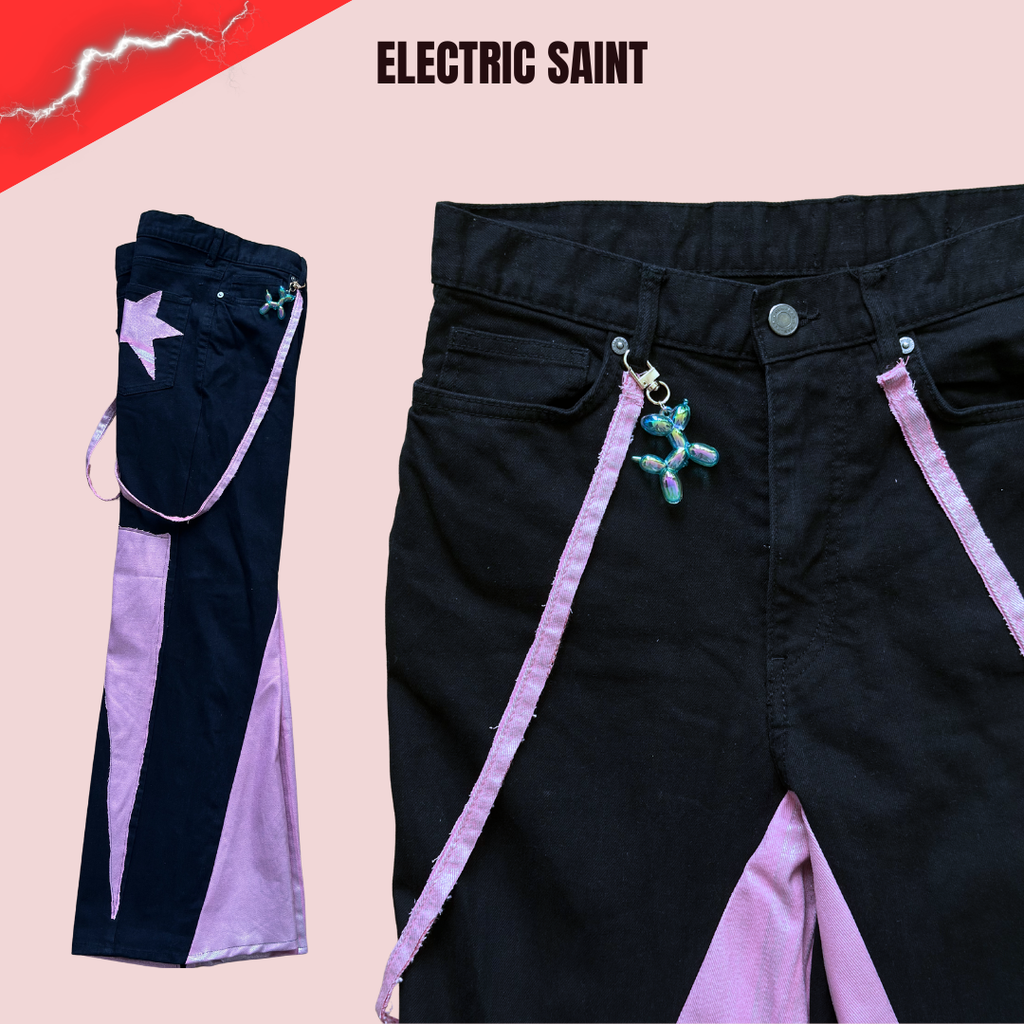 Pink Bell Bottom Jeans – Y2K Iridescent Upcycled Flare Pants