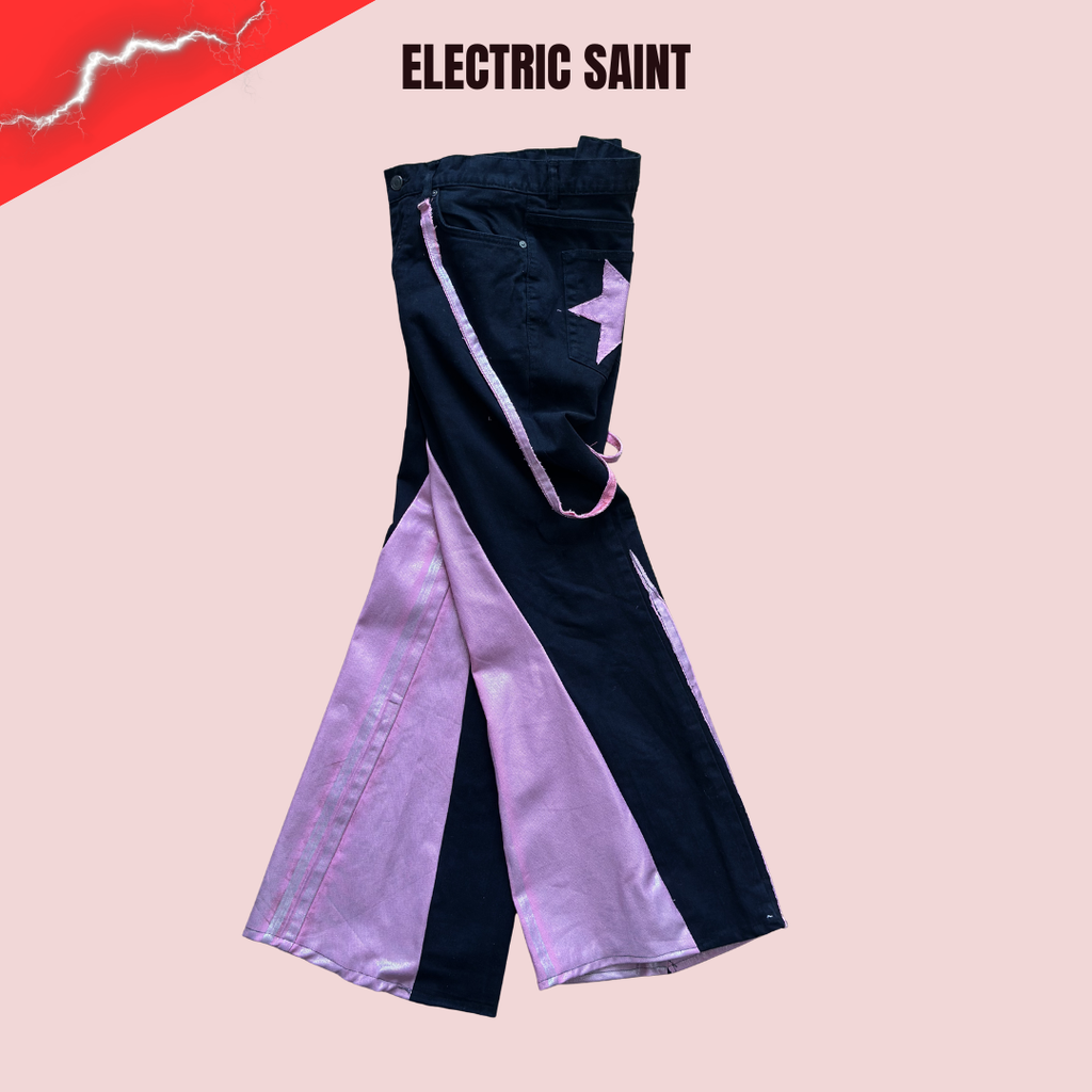 Pink Bell Bottom Jeans – Y2K Iridescent Upcycled Flare Pants