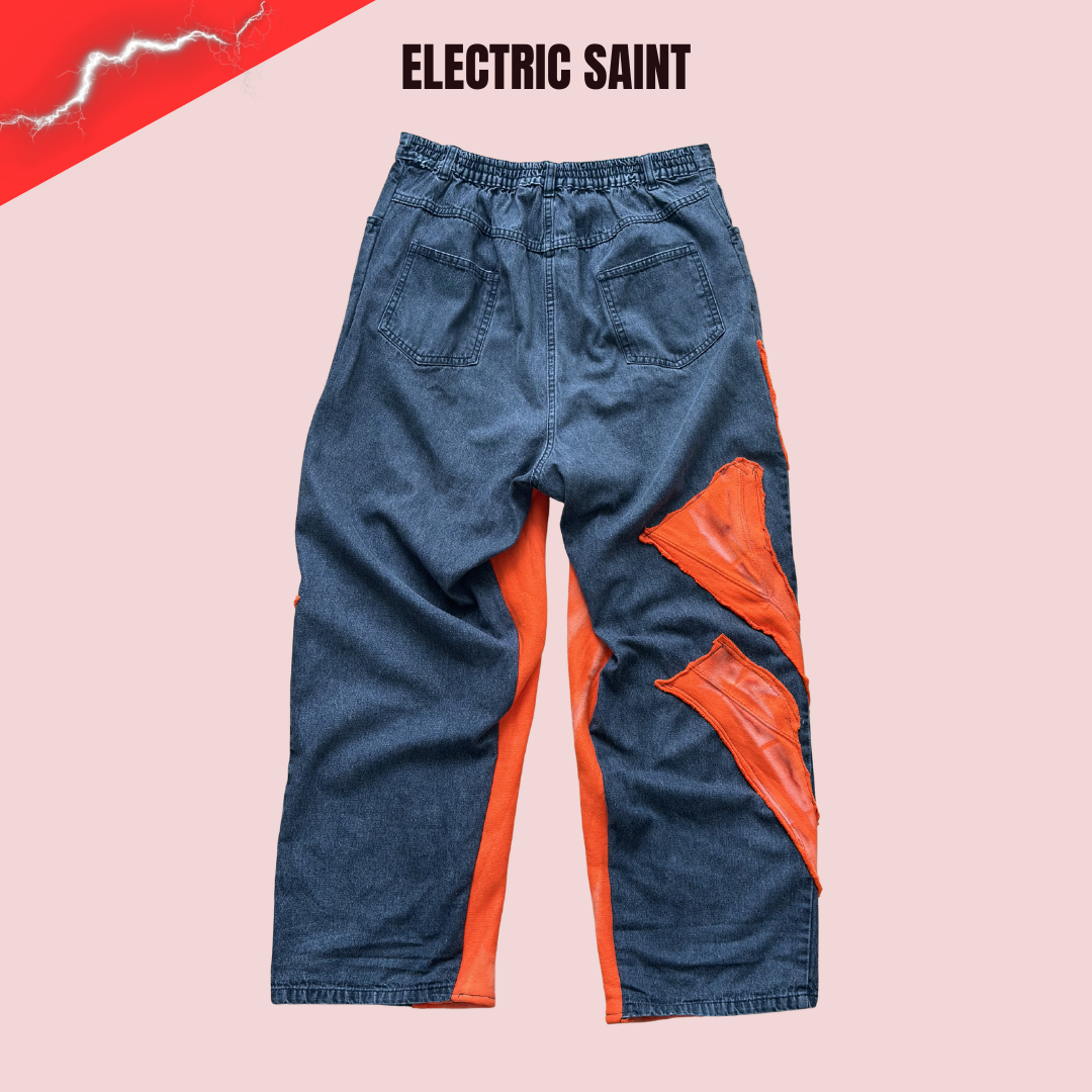 Custom Denim Jeans – Up Cycled Tiger Stripe Baggy Oversized Streetwear