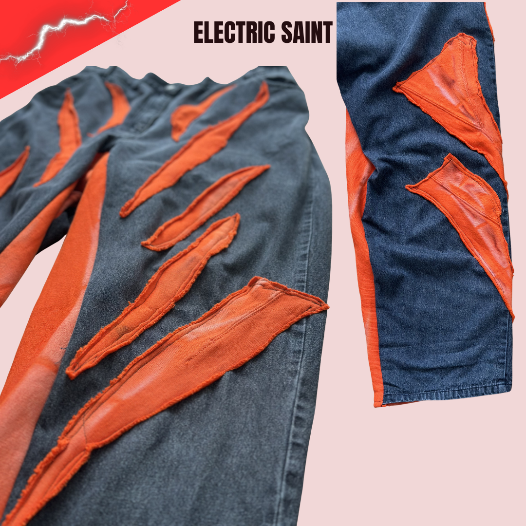 Custom Denim Jeans – Up Cycled Tiger Stripe Baggy Oversized Streetwear