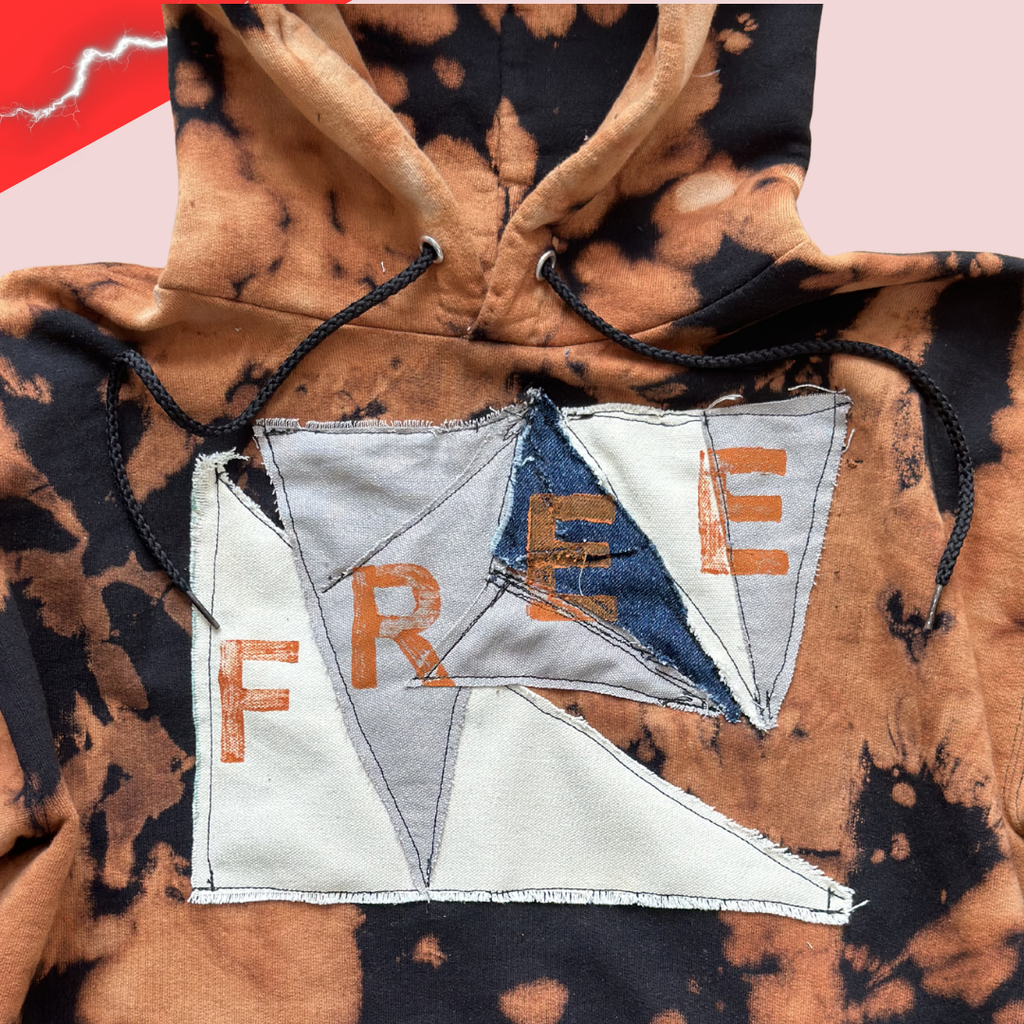 "FREE" Bleached Tie Dye Hoodie – Up Cycled Patchwork Streetwear