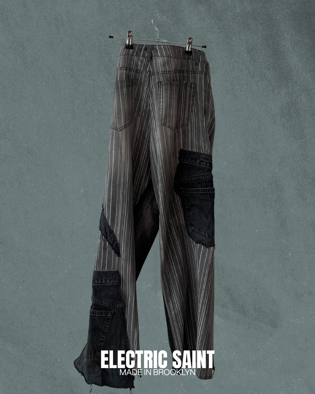 BLACK GRAY DENIM PATCHWORK PANTS